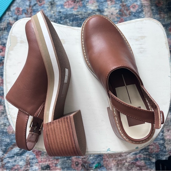 Dolce Vita Brown Leather Slingback Block Heel Shoes - Picture 3 of 4